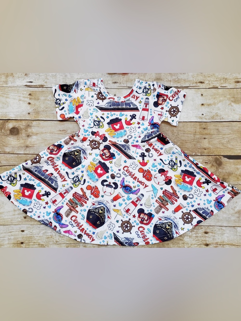 Kids White Nautical Print Dress